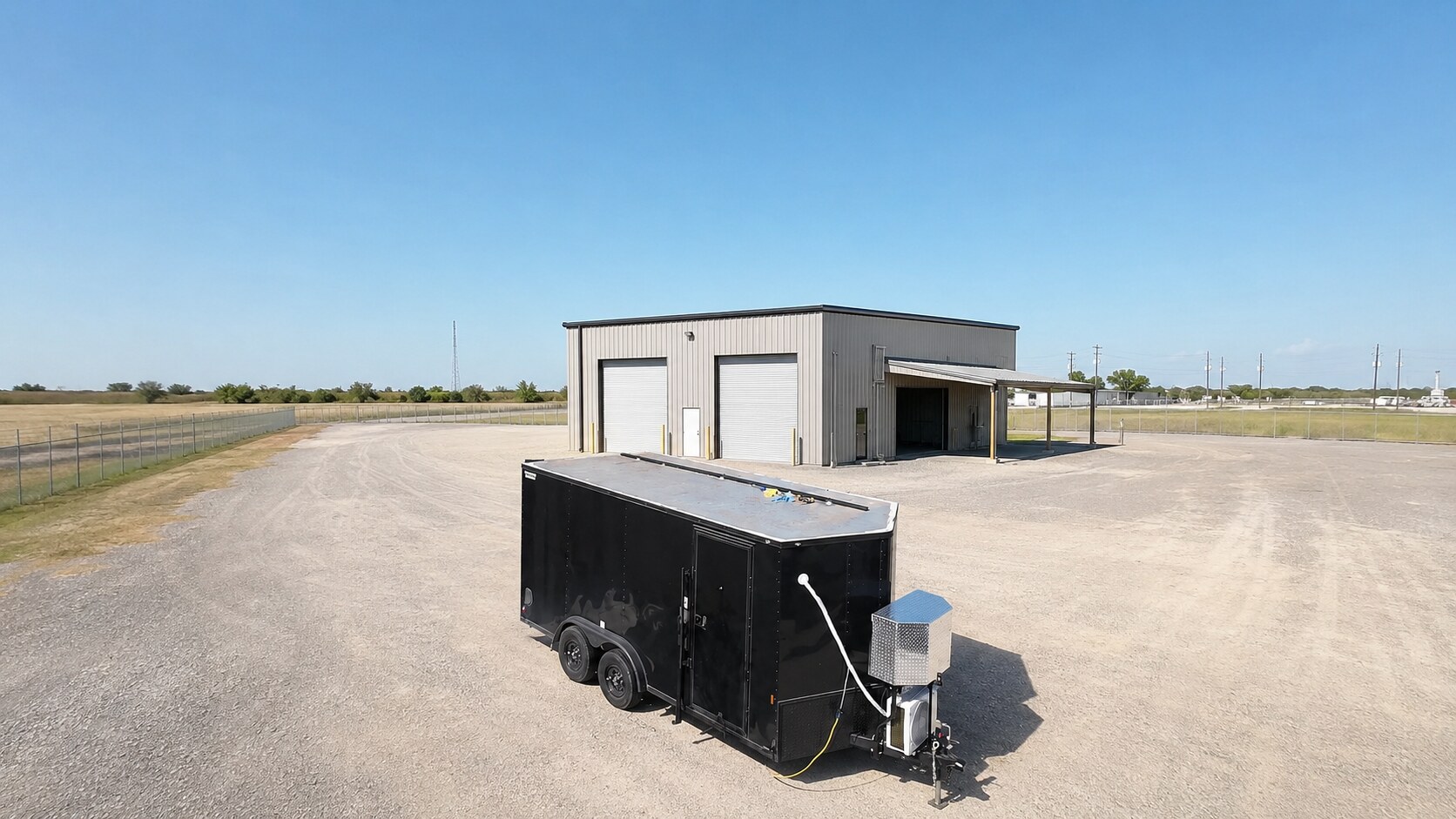Black Trailer Solar & Off-Grid Conversion Black cargo trailer before rooftop solar panels were installed
